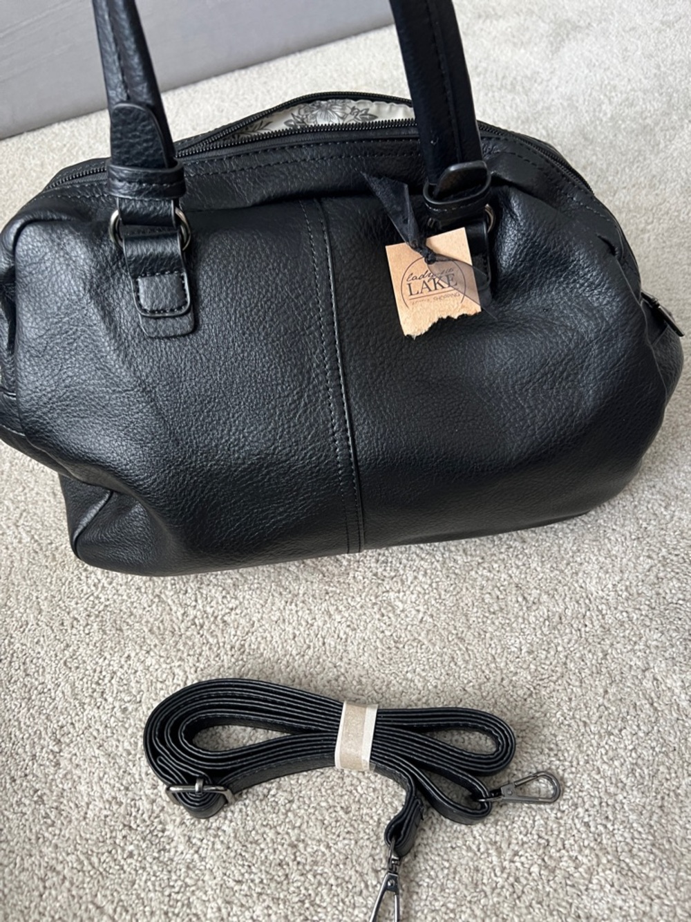 Black Vegan Leather Satchel Handbag - NWT Unknown Brand - Picture 6 of 6